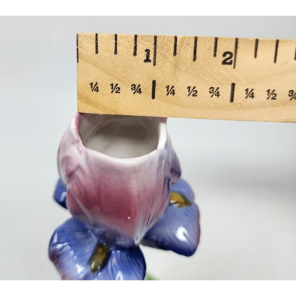 Set of 2 Vtg Ancora Porcelain Iris Italian Candlestick Holders Hand Painted 8" - Picture 10 of 10